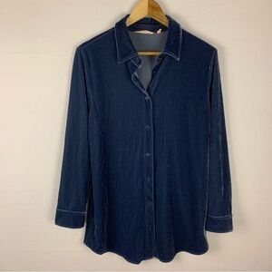 Soft Surroundings Blue Velvet Boyfriend Button Down Shirt Tunic